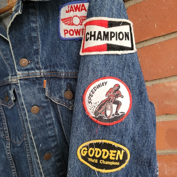 Vintage custom folk art levis denim jacket motorcycle patches paris ontario mens - Picture 7 of 8